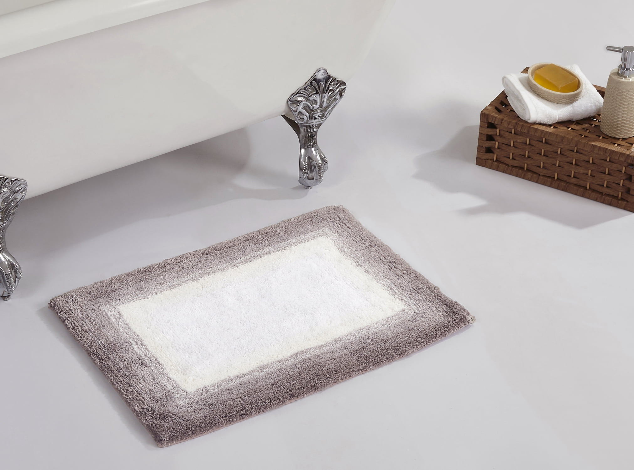 Beige and White Cotton Rectangle Bathroom Rug 24" x 40"