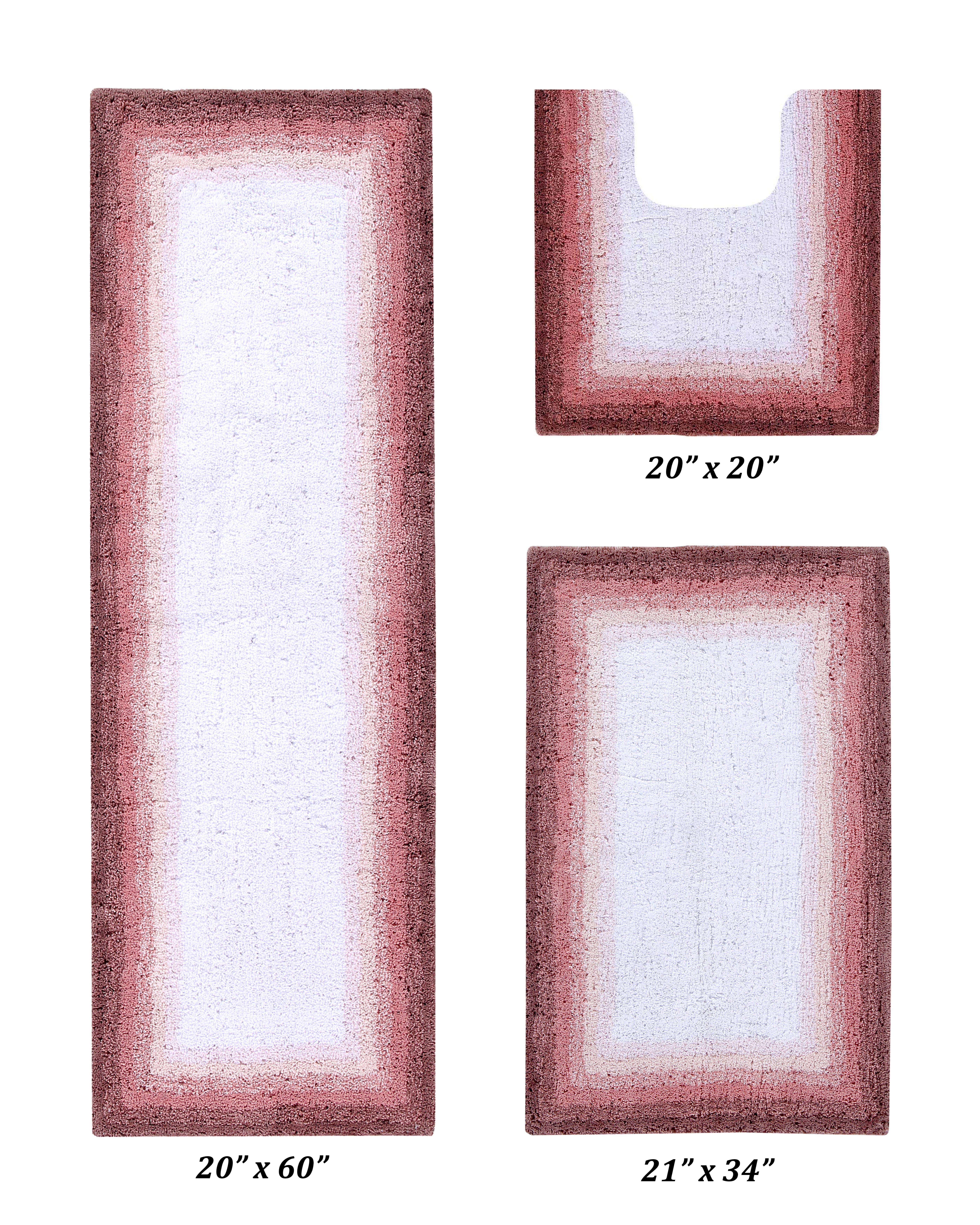 Rose Ombre Cotton Tufted 3-Piece Bath Rug Set