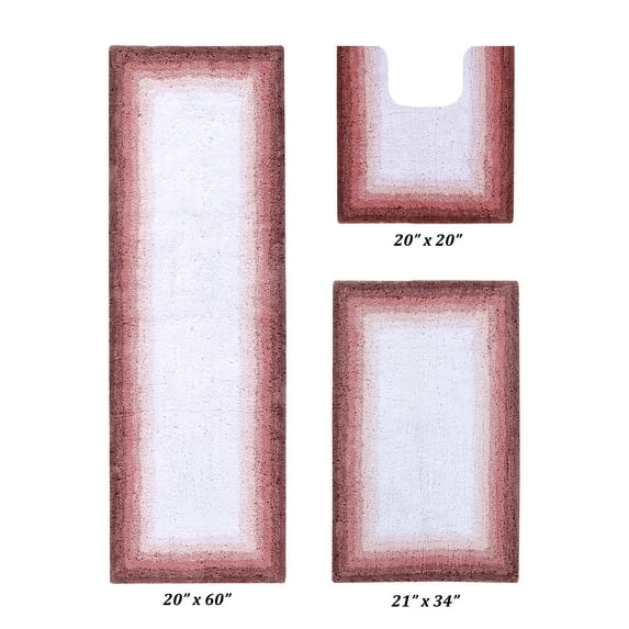 Better Trends 3 Piece Bathroom Rug Set, 100% Cotton, Extra Soft Tufted Bath Mat, Water Absorbent & Non Slip Bath Rug, (Rose) Torrent Collection