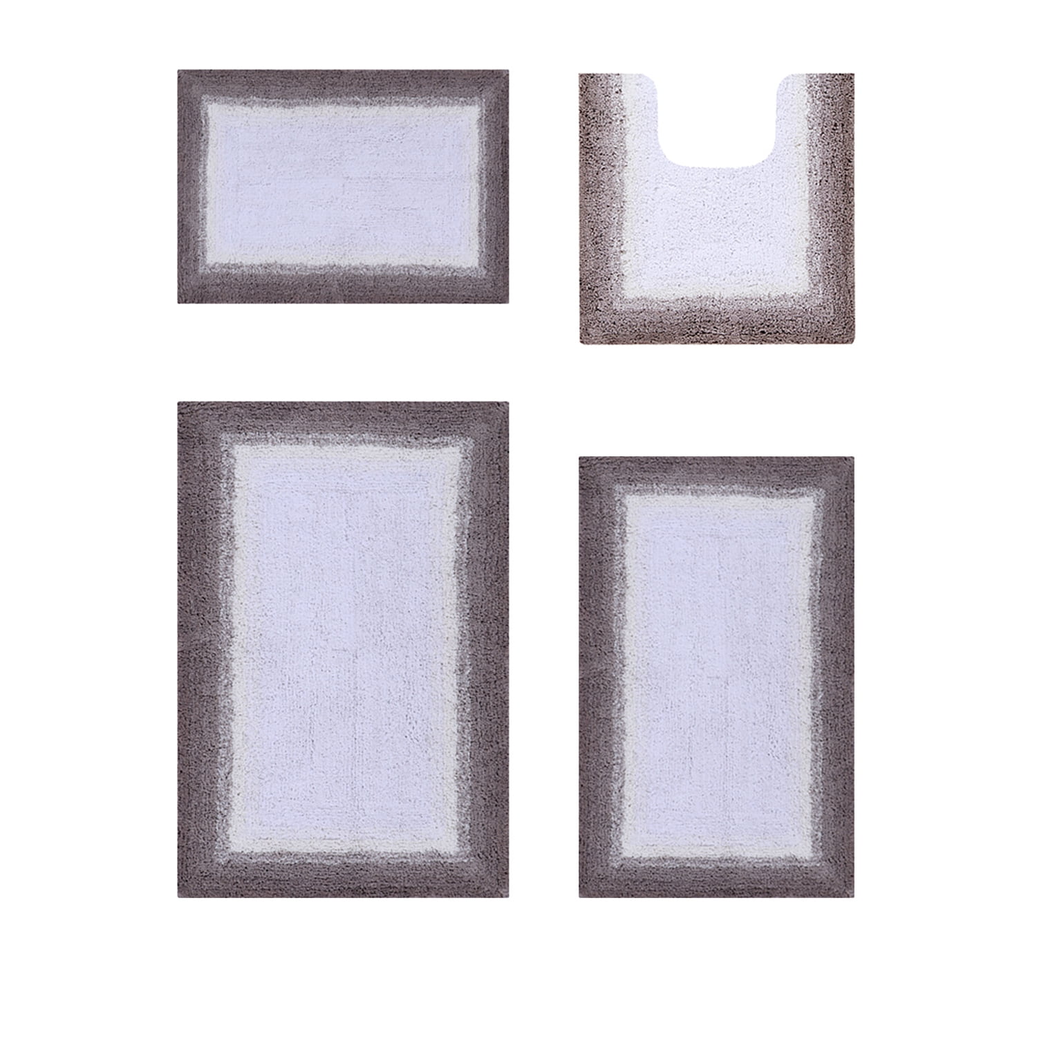 Beige and Gray Cotton Ombre Bathroom Rug Set