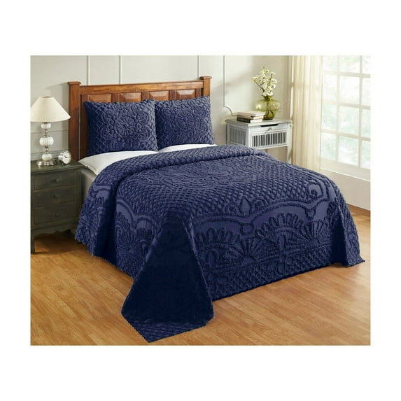 Better Trends Trevor Collection 100% Cotton Full/Double Bedspread Set in Navy