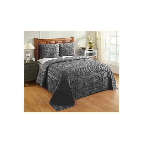 Better Trends Trevor Collection 100% Cotton Queen Bedspread Set in Gray