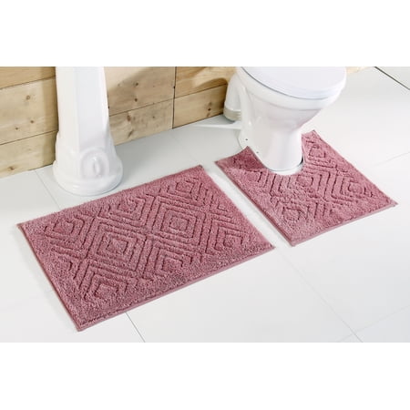 Better Trends Trier 2 Piece 100% Cotton Tufted Bath Rug with Non-Slip Backing - Rose