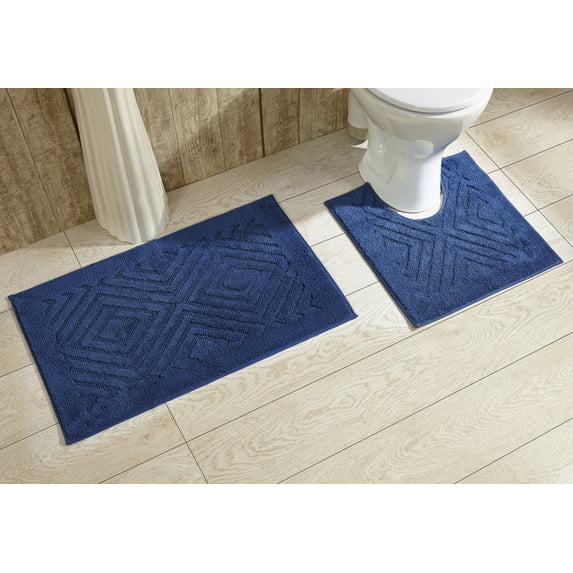 Better Trends Trier 2 Piece Poly-Cotton Tufted Bath Rug with Non-Slip Backing - Blue