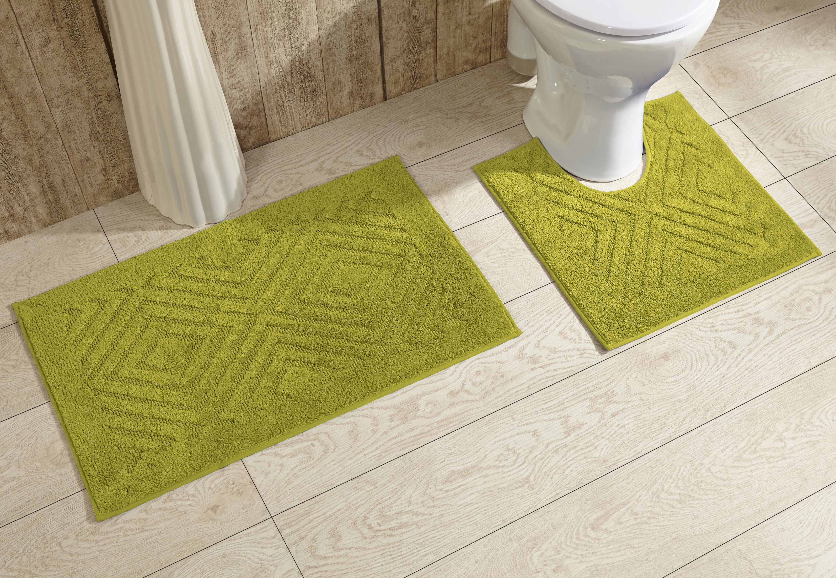 Sage Green Diamond Weave 2-Piece Plush Bathroom Rug Set
