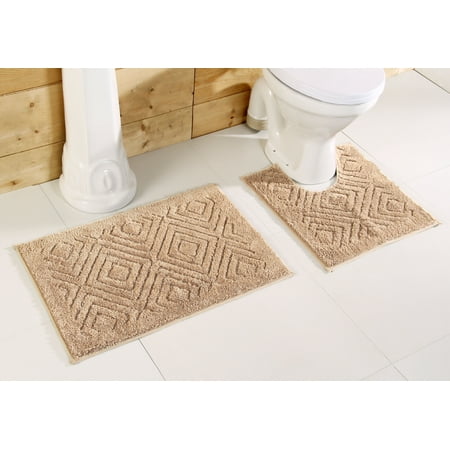 Better Trends Trier 2 Piece Poly-Cotton Tufted Bath Rug with Non-Slip Backing - Light Beige