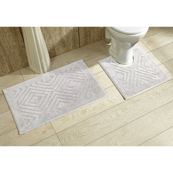Better Trends Trier 2 Piece Poly-Cotton Tufted Bath Rug with Non-Slip Backing - White