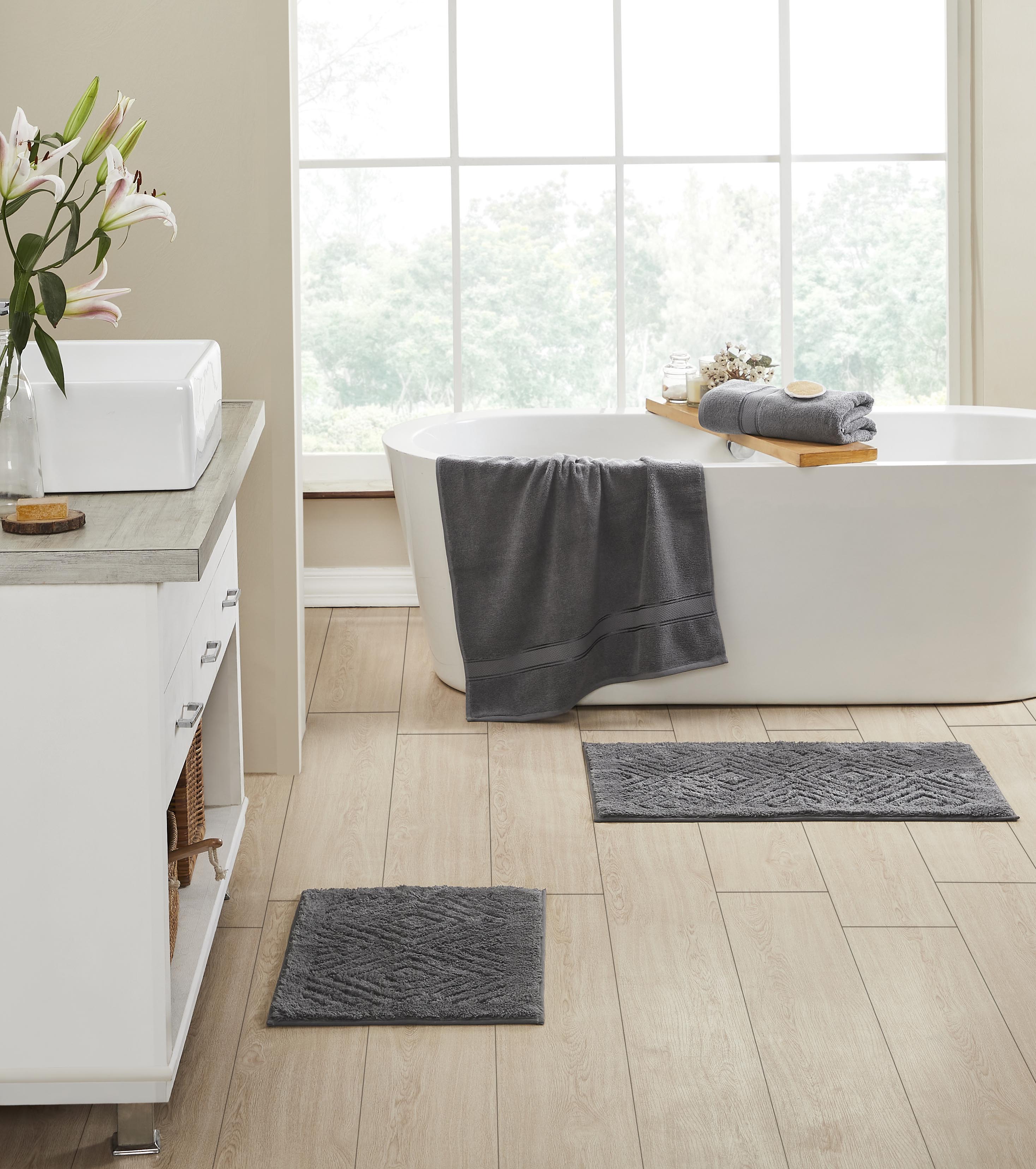 Better Trends Trier Cotton 4 Piece Bath Mat & Towel Set, Gray