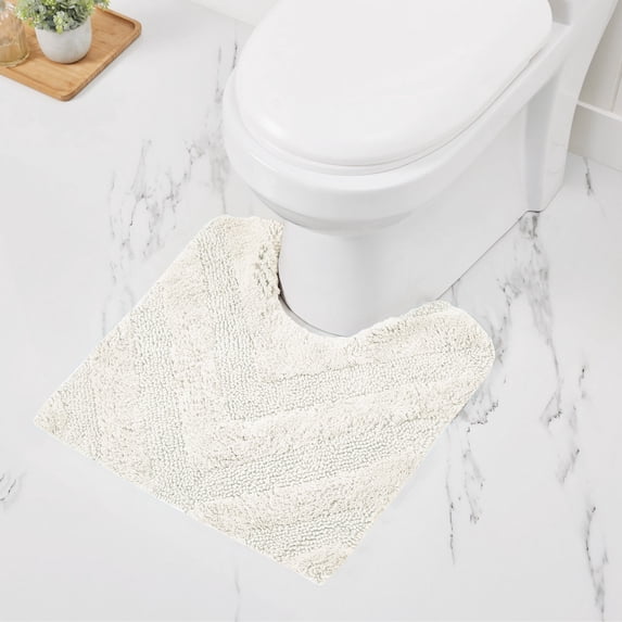 Better Trends U-Shape Toilet Rug 100% Cotton, Non-Slip Rug, Water Absorbent, Washable, (20" x 20") Contour Bath Rug Ivory - Hugo Collection