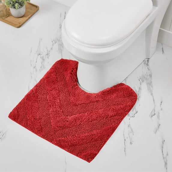 Better Trends U-Shape Toilet Rug 100% Cotton, Non-Slip Rug, Water Absorbent, Washable, (20" x 20") Contour Bath Rug Red - Hugo Collection