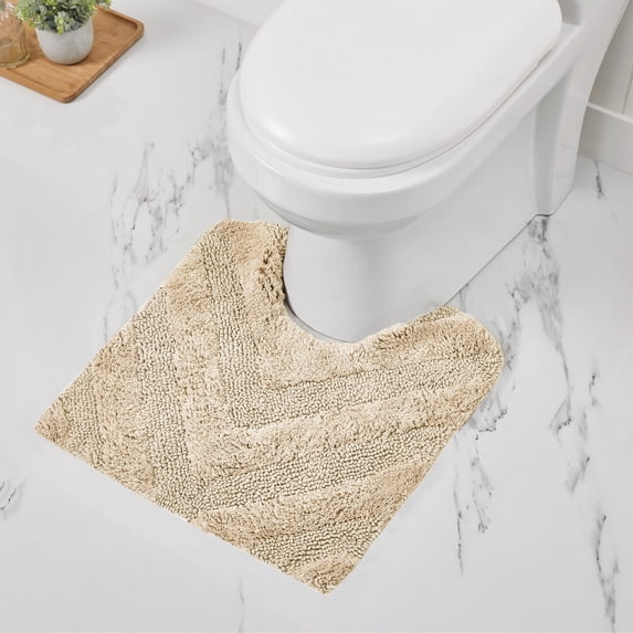 Better Trends U-Shape Toilet Rug 100% Cotton, Non-Slip Rug, Water Absorbent, Washable, (20" x 20") Contour Bath Rug Sand - Hugo Collection