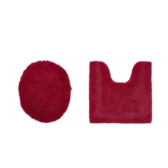 Better Trends U-Shape Toilet Rug Luxury Toilet Seat Cover 100% Cotton Water Absorbent, Reversible Machine Washable Lid Cover, Bathroom Floor Decor, 18"x20"|20"x20" 2 Piece Set Red Lux Collection