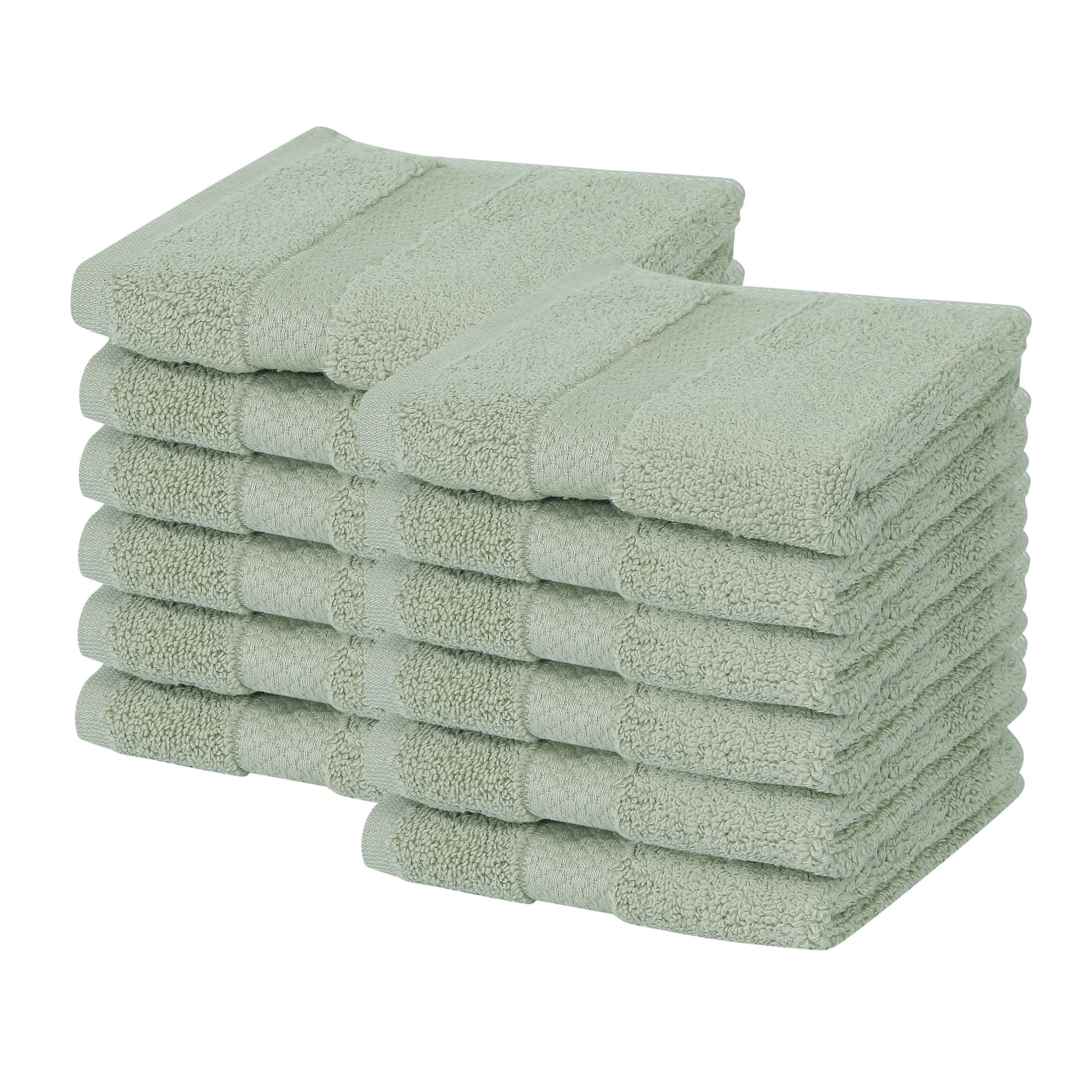Better Trends Washcloths For Body And Face, 100% Cotton, Soft, Absorbent, Zero Twist Cotton Baby Wash Cloth, Shower, Travel, Dark Sage Small Towel, 12"X12", 12 Pack
