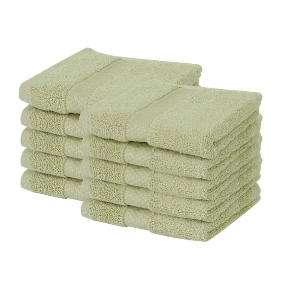 Better Trends Washcloths For Body And Face, 100% Cotton, Soft, Absorbent, Zero Twist Cotton Baby Wash Cloth, Shower, Travel, Sage Small Towel, 12"X12", 10 Pack