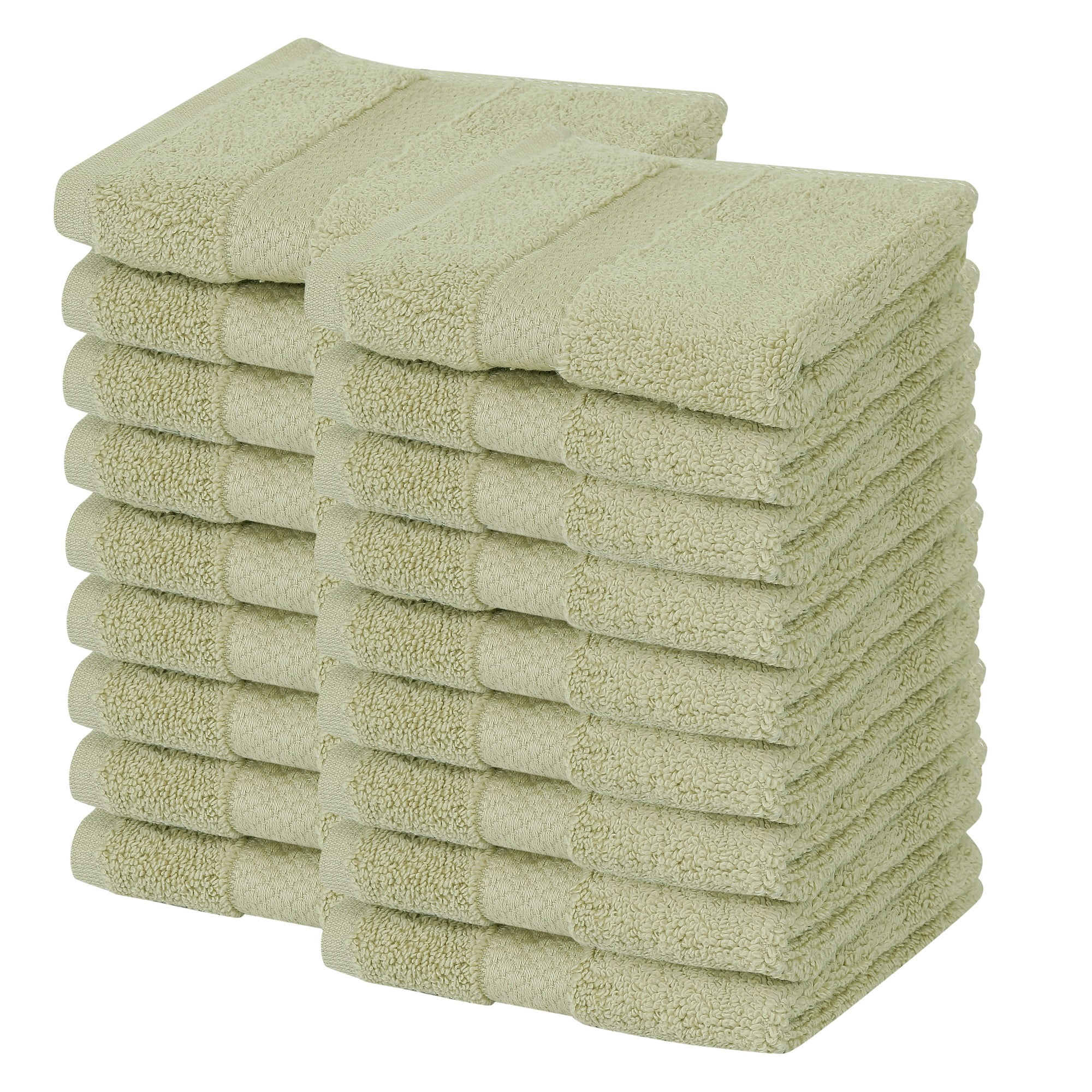 Better Trends Washcloths For Body And Face, 100% Cotton, Soft, Absorbent, Zero Twist Cotton Baby Wash Cloth, Shower, Travel, Sage Small Towel, 12"X12", 18 Pack