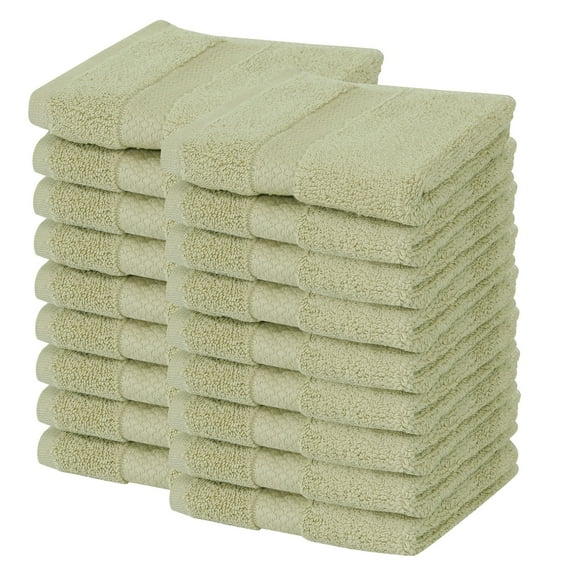 Better Trends Washcloths For Body And Face, 100% Cotton, Soft, Absorbent, Zero Twist Cotton Baby Wash Cloth, Shower, Travel, Sage Small Towel, 12"X12", 18 Pack