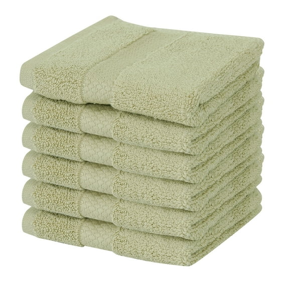 Better Trends Washcloths For Body And Face, 100% Cotton, Soft, Absorbent, Zero Twist Cotton Baby Wash Cloth, Shower, Travel, Sage Small Towel, 12"X12", 6 Pack