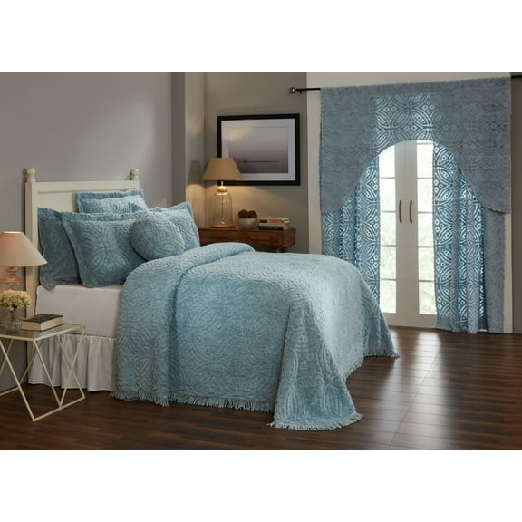 Better Trends 2 Piece Chenille Bedspread Set for Twin Bedspread 100% Cotton Lightweight Bedspread for all Season Wedding Ring Collection - Blue