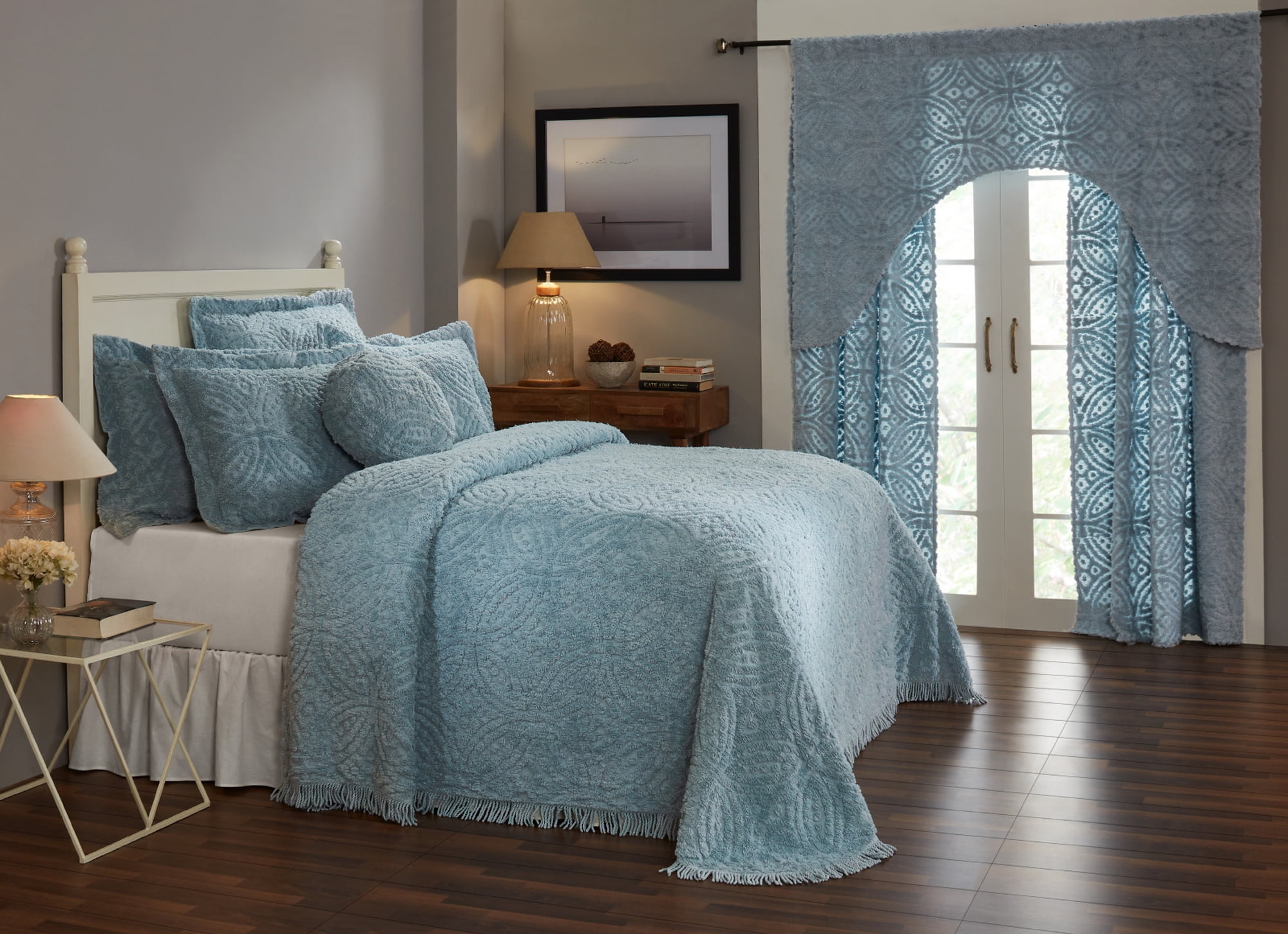 Better Trends Wedding Ring Collection 100% Cotton Bedspread, for Adult, King -Blue