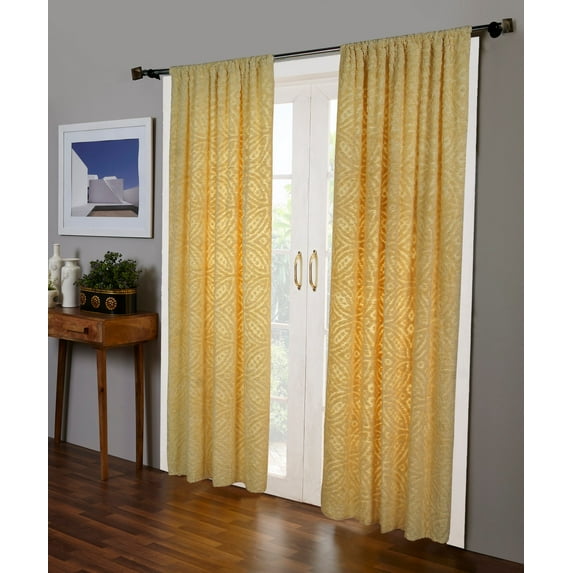 Better Trends Wedding Ring Collection Loop Design 100 Cotton Curtain Set - Yellow