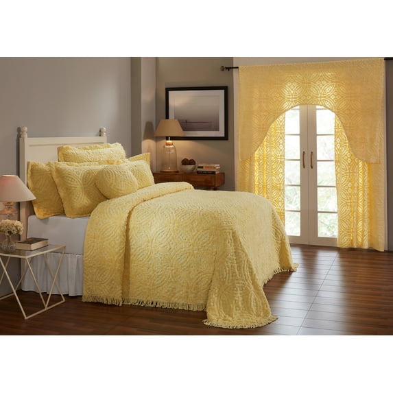 Better Trends Chenille Bedspread For King Size Bed 100% Cotton Lightweight Bedspread for all Season 120" x 110" Wedding Ring Collection - Yellow