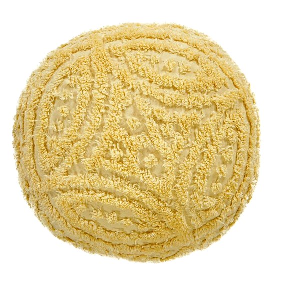 Better Trends Wedding Ring Round Pillow in Loop Design, 100% Cotton, Yellow