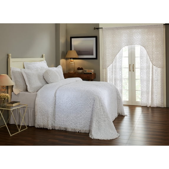Better Trends 3 Piece Chenille Bedspread Set for Queen Bedspread 100% Cotton Lightweight Bedspread for all Season Wedding Ring Collection - White