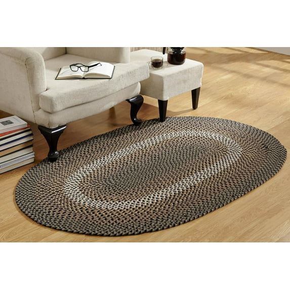 Better Trends Oval Braided Rug 20"x 30" 100% Wool Mat for Indoor Use, Area Rug for Bedroom Woodbridge Collection - (Black)