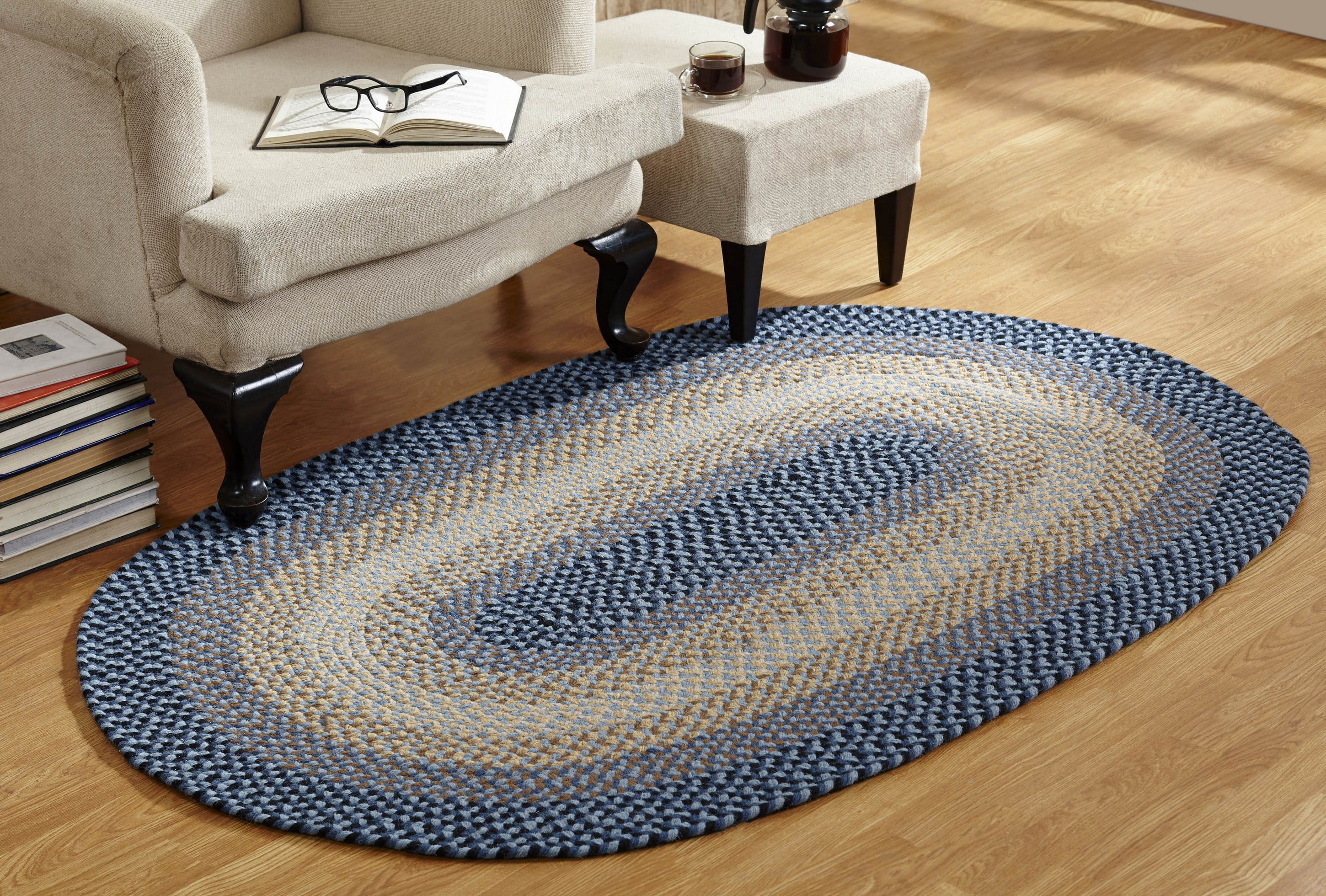 Better Trends Oval Braided Rug 5.5' x 8.5' 100% Wool Mat for Indoor Use, Area Rug for Bedroom Woodbridge Oval Collection - (Blue)