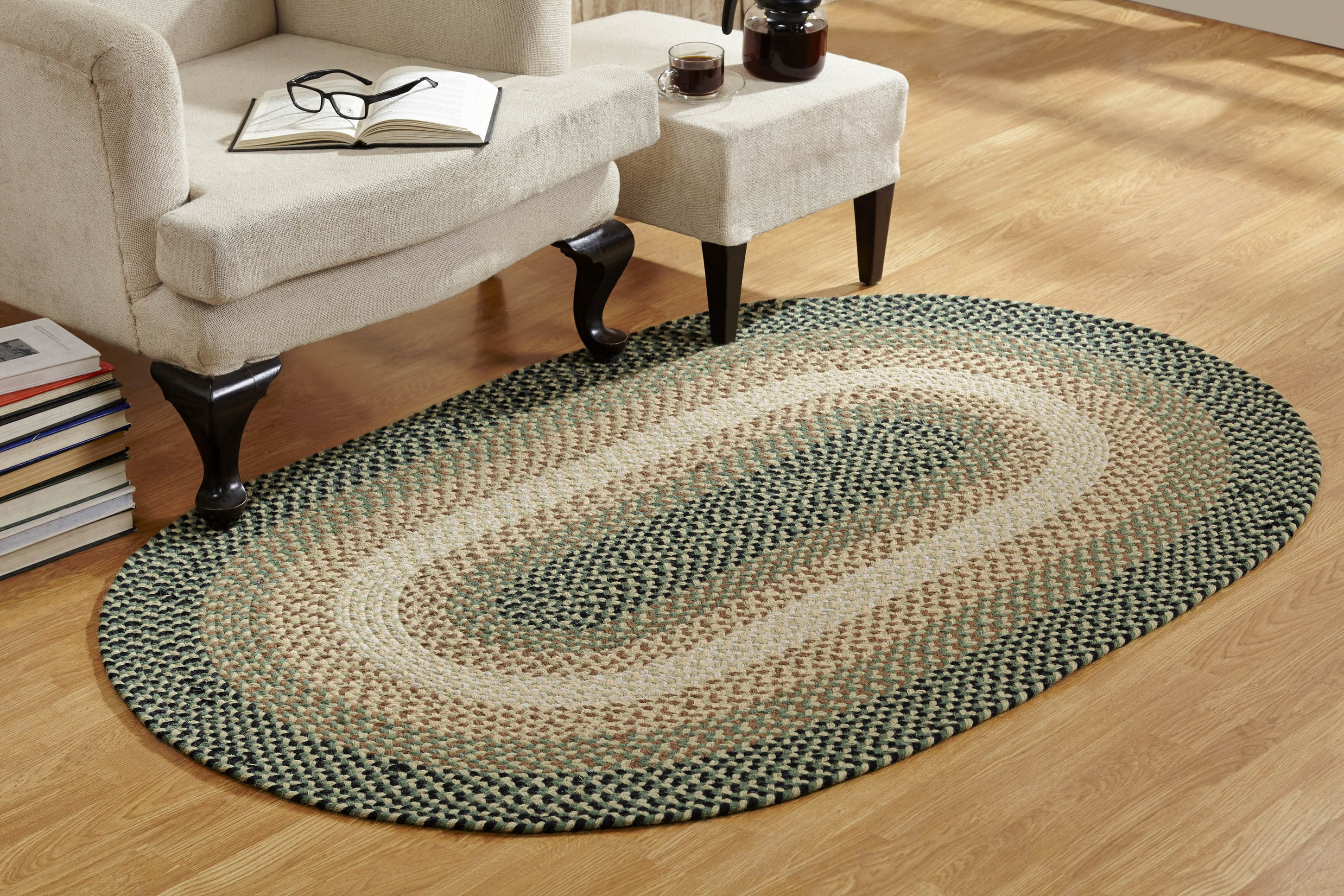Better Trends Oval Braided Rug 66"x 102" 100% Wool Mat for Indoor Use, Area Rug for Bedroom Woodbridge Collection - (Green)