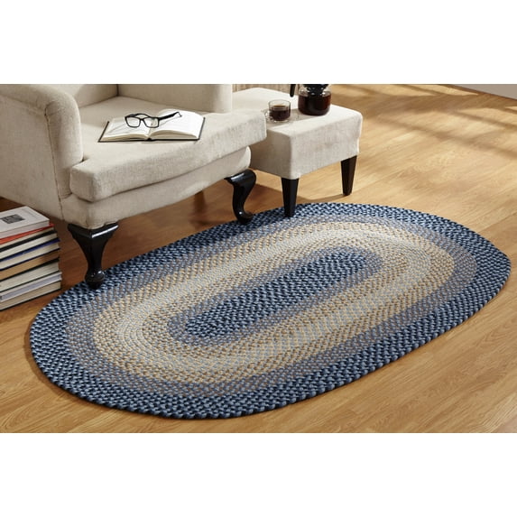 Better Trends Oval Braided Rug 7.3' x 9.3' 100% Wool Mat for Indoor Use, Area Rug for Bedroom Woodbridge Oval Collection - (Blue)