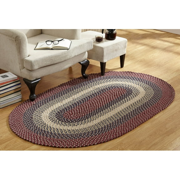 Better Trends Oval Braided Rug 20"x 30" 100% Wool Mat for Indoor Use, Area Rug for Bedroom Woodbridge Collection - (Cranberry)