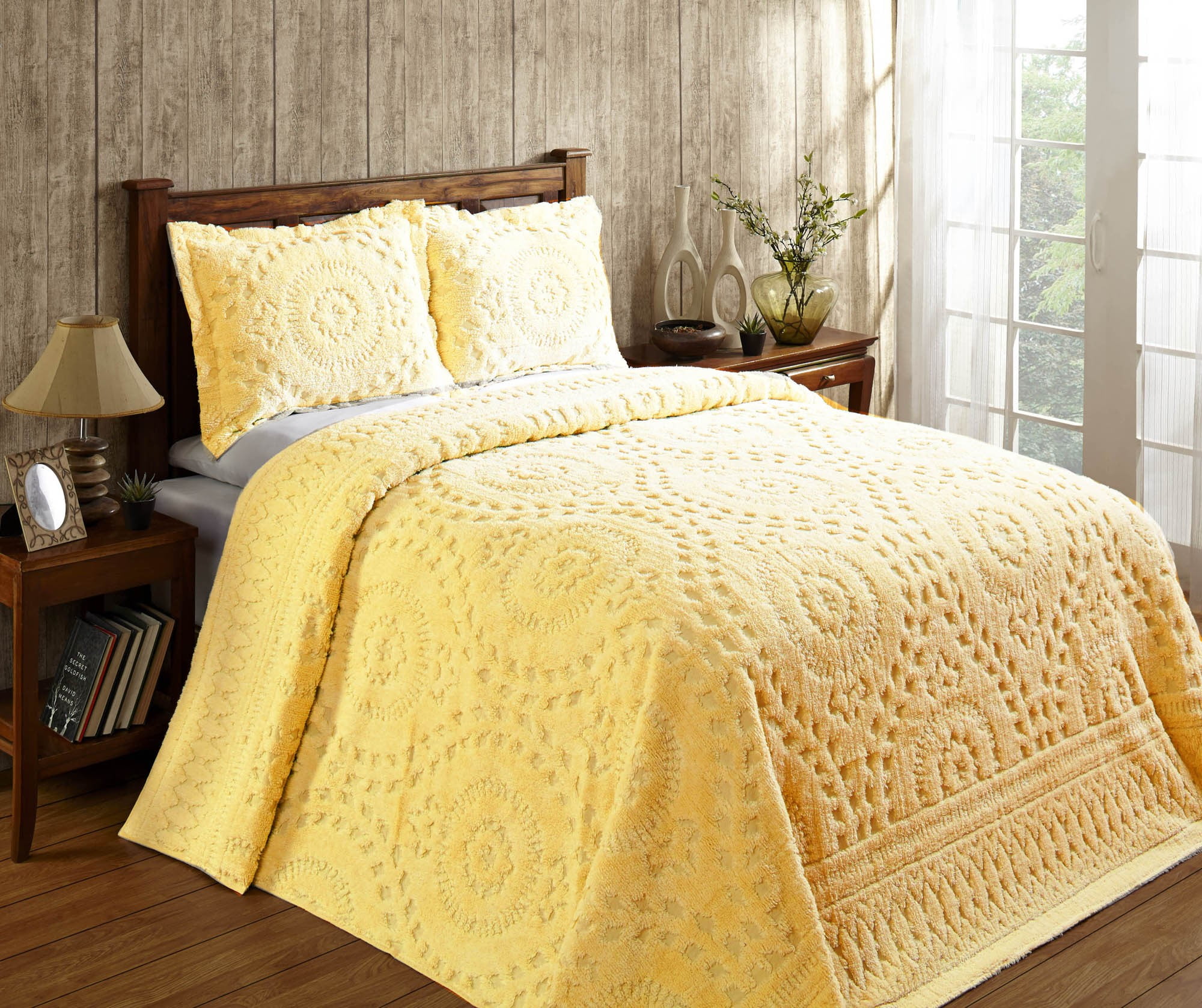 Better Trends Yellow Rio Floral Design 100 Cotton Bedspread, King