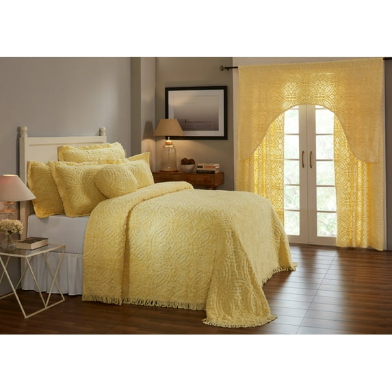 Better Trends Chenille Bedspread For Queen Size Bed 100% Cotton Lightweight Bedspread for all Season 102" x 110" Wedding Ring Collection - Yellow