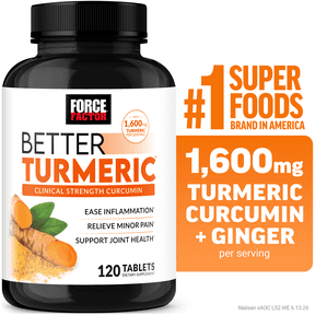 Force Factor Better Turmeric, 1600mg Turmeric Curcumin Supplement with Ginger for Joint Health & Inflammation Support, Clinical Strength, 120 Tablets
