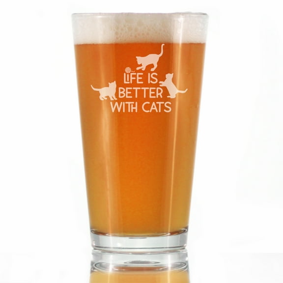 Bevvee Pint Glass 16 oz Better With Cats Cat Lover Gifts Beer Glasses