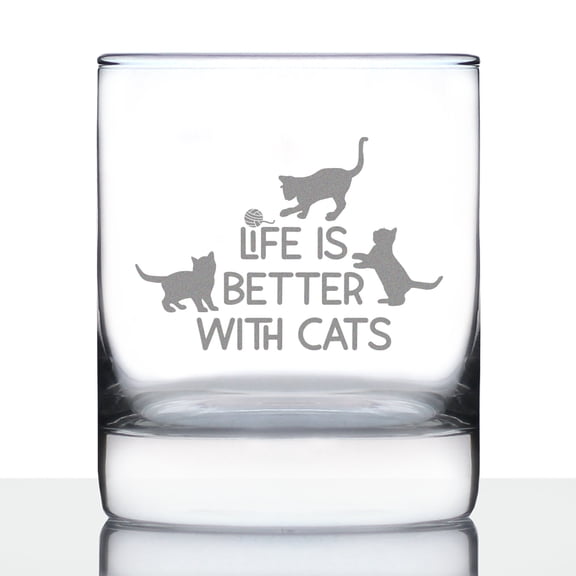Bevvee Whiskey Rocks Glass 10.25 oz Better With Cats Gifts for Cat Lovers Glassware & Drinkware