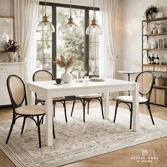 Better Wood and Home Sawyer 78" Extendable Solid Wood Farmhouse Dining Table for 6-8, Rectangular Kitchen Table, Walnut Brown