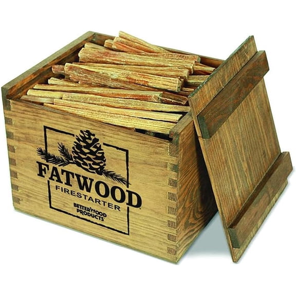 Better Wood Products Fatwood Firestarter Sticks in Wooden Crate, 12 Lbs All Natural Resin-Rich Pine Kindling for BBQ, Camping, Fireplaces & Wood Stoves