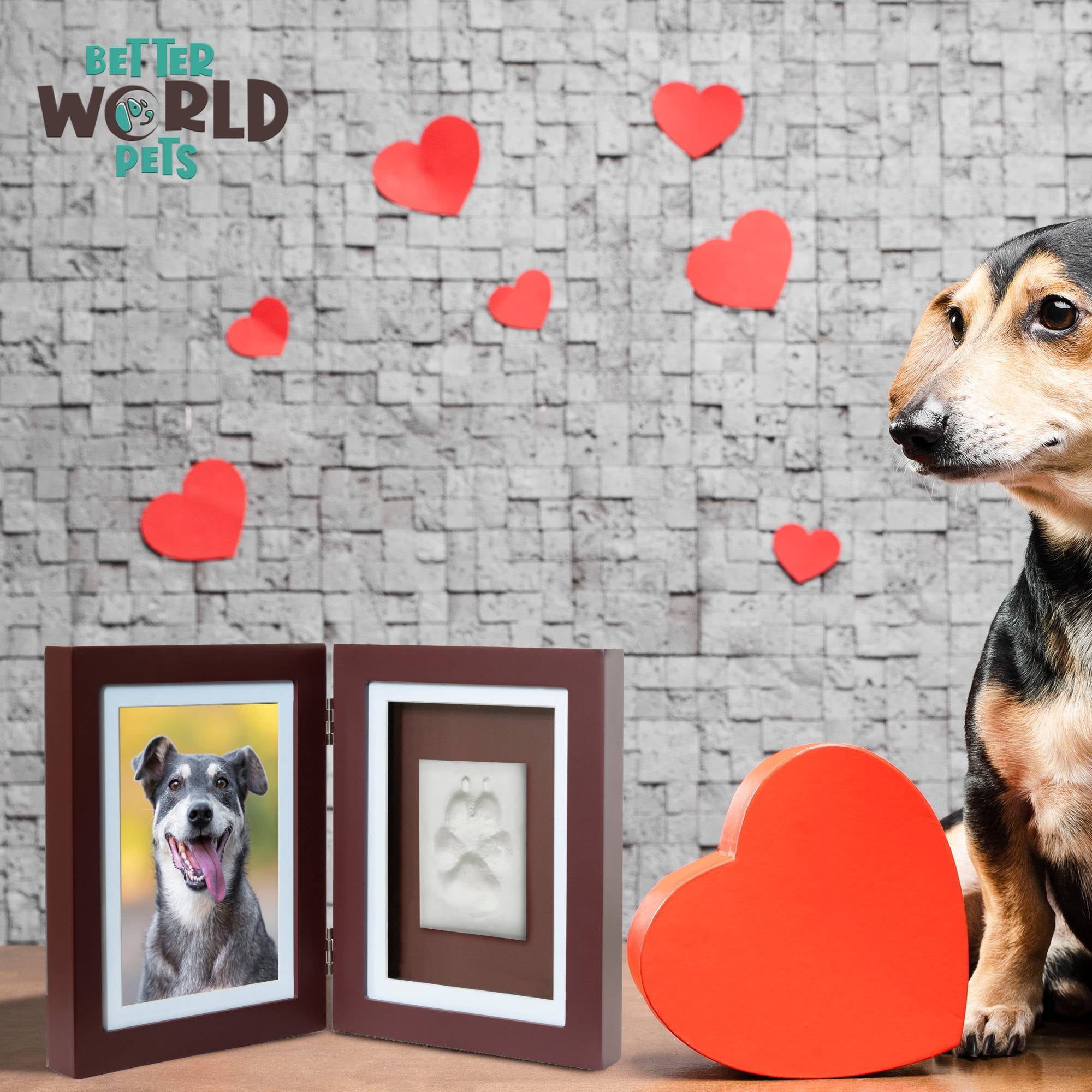 Better World Pets Pet Memorial Frame with Clay Paw Print Kit - Holds 4x6 Photo, Brown