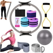 Pilates Essentials Kit for Women, 11 Piece Beginner Home Pilates Essentials Kit with Yoga Ball 25cm and Resistance Yoga Strap