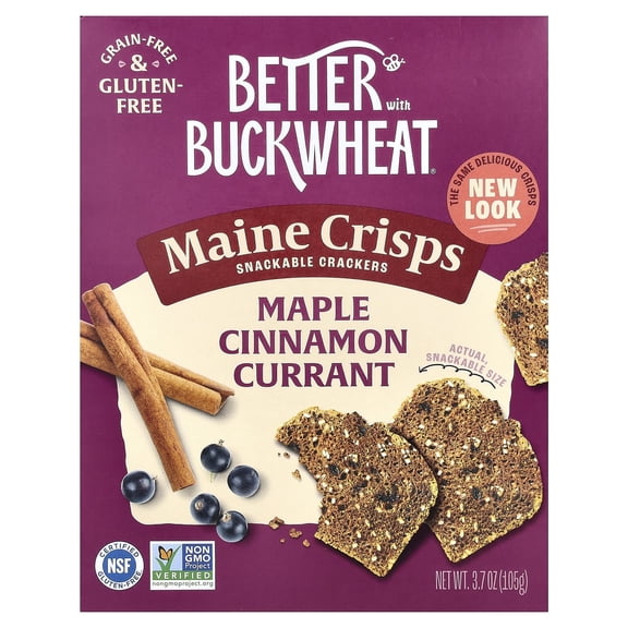 Better with Buckwheat, Maine Crisp Buckwheat Crackers, Maple Cinnamon Currant, 3.7 oz Pack of 2