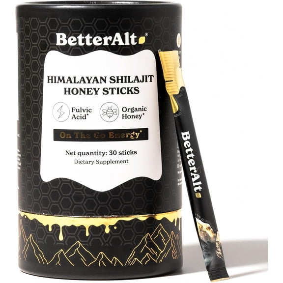 BetterAlt Pure Himalayan Shilajit Honey Sticks with Organic Honey & Saffron – Natural Energy & Wellness Support – 30ct