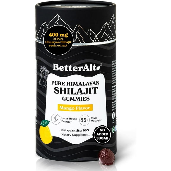 Better Alt Pure Himalayan Shilajit Gummies with Shilajit - 60 Gummies, Mango Flavor