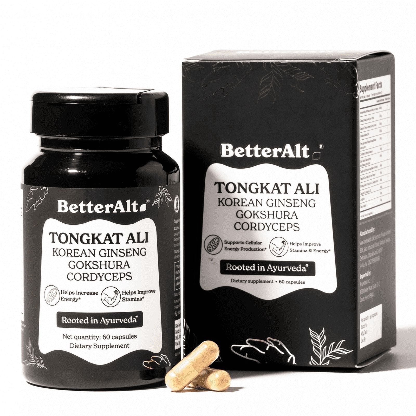 BetterAlt Tongkat Ali Capsules for Men & Women – Supports Energy, Stamina & Wellness with Korean Ginseng, Ashwagandha & CoQ10 – 60ct
