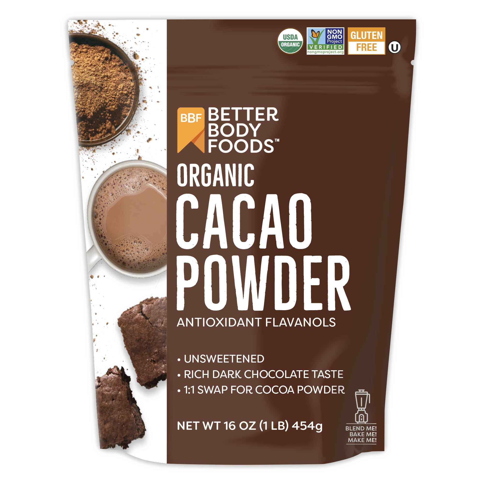 BetterBody Foods Organic Cacao Powder, Gluten-Free, 16 oz