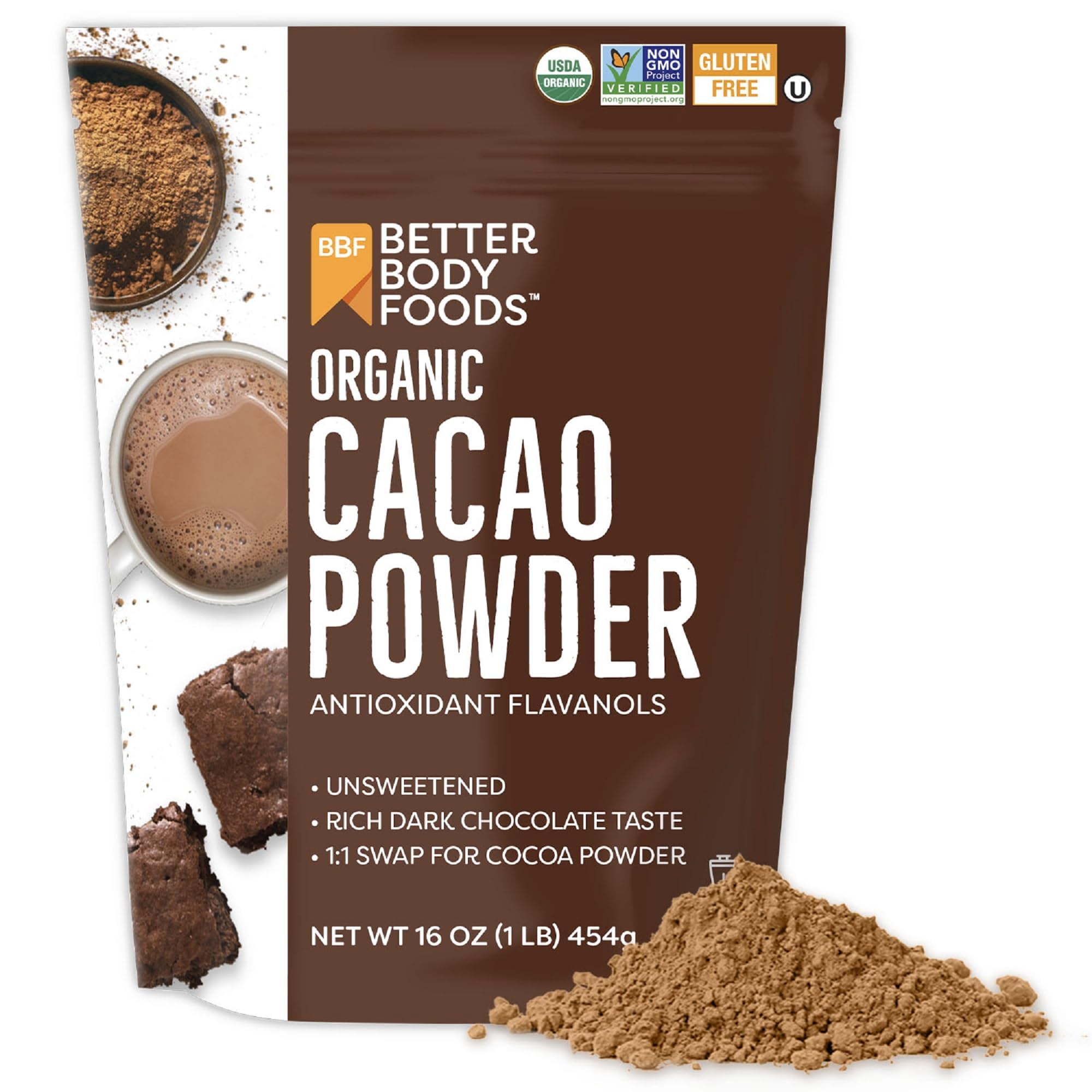 BetterBody Foods Organic Cacao Powder, Rich Chocolate Flavor, Non-GMO ...