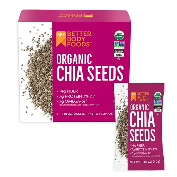 BetterBody Foods Organic Chia Seed Singles, 1.48 Oz, 8 Pack