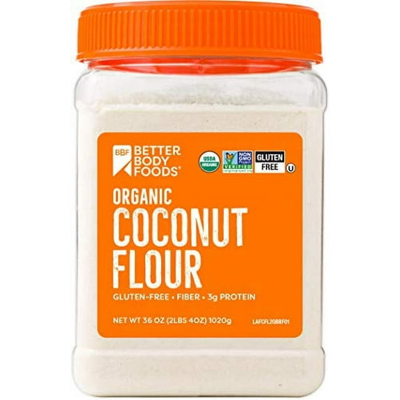 BetterBody Foods Organic Coconut Flour 2.25 Pound Jar, Naturally Gluten-Free White Flour Alternative with a Slight Coconut Taste and Aroma, 23% Dietary Fiber per Serving