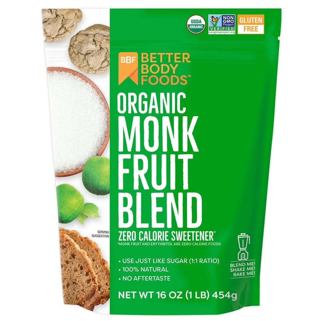 BetterBody Foods Organic Monk Fruit Sweetener Blend, Sugar Substitute, 20oz